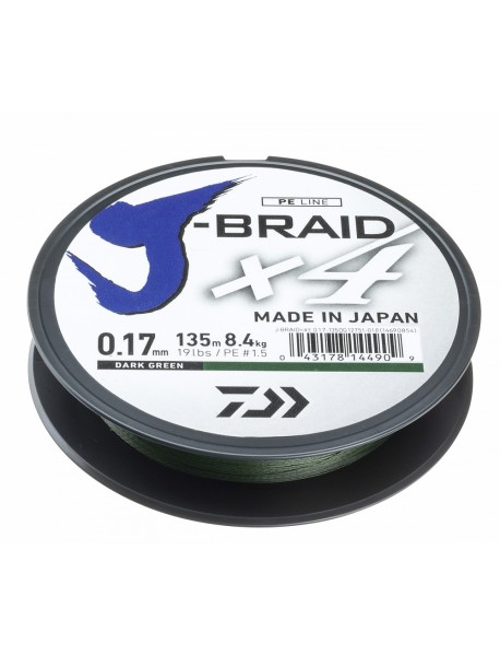 Леска плетеная DAIWA "J-Braid X4" 0,17мм 135 (зеленая)
