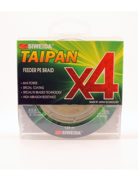 Шнур плетеный SWD "TAIPAN FEEDER BRAID X4" 0,12мм 135м (#0.6, 10lb, 4,50кг, dark green)